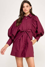 Load image into Gallery viewer, Balloon Sleeve Shirt Dress w/ Waist Tie REMI245