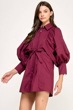 Load image into Gallery viewer, Balloon Sleeve Shirt Dress w/ Waist Tie REMI245