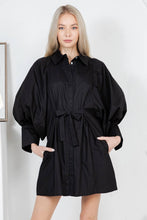Load image into Gallery viewer, Balloon Sleeve Shirt Dress w/ Waist Tie REMI245