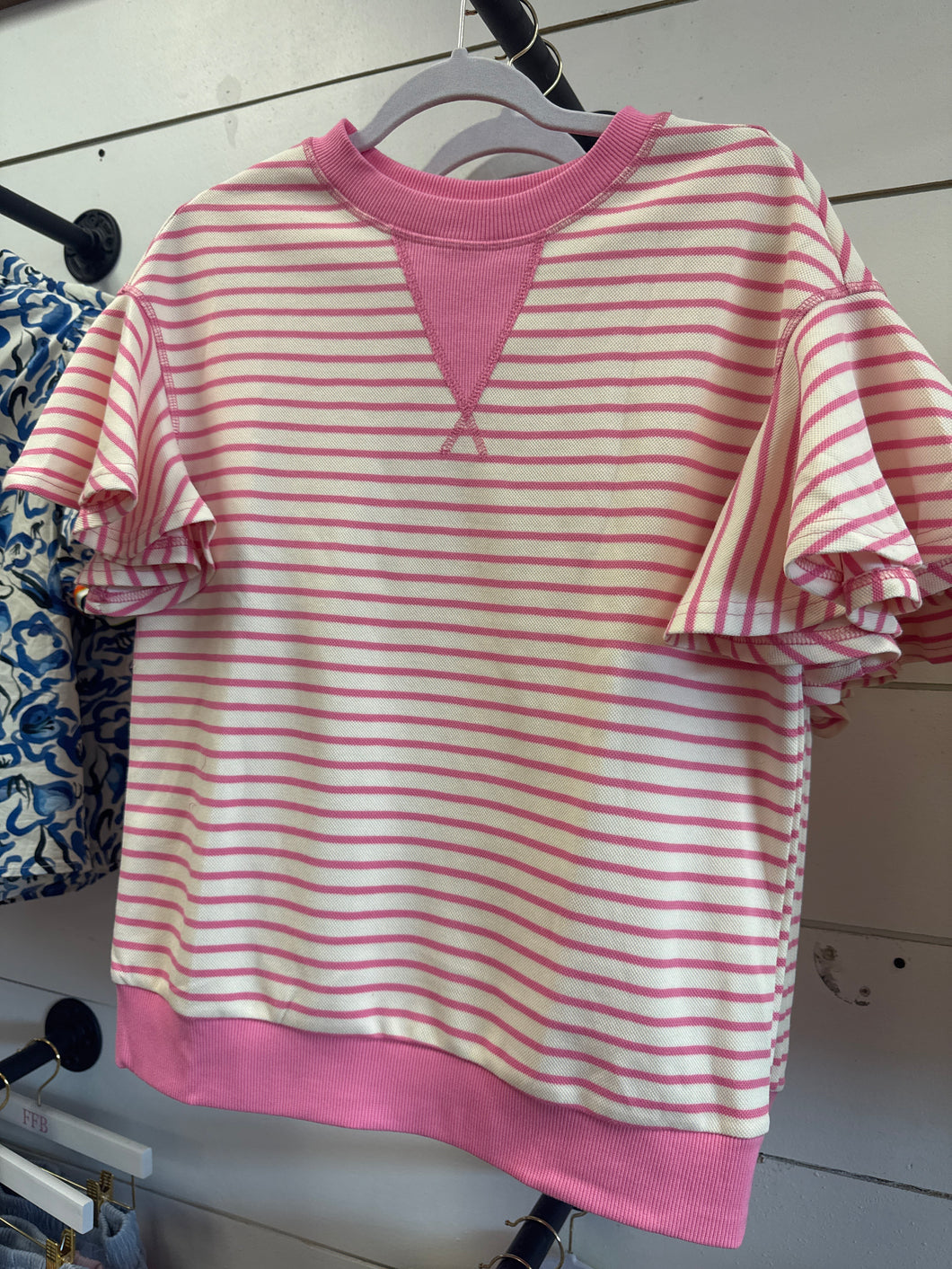 Callie Stripe Flutter Sleeve Top