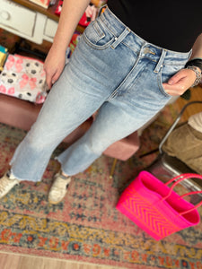 Summer Time Denim High Rise Step Hem Crop Hem