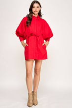 Load image into Gallery viewer, Balloon Sleeve Shirt Dress w/ Waist Tie REMI245