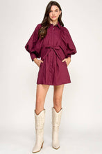 Load image into Gallery viewer, Balloon Sleeve Shirt Dress w/ Waist Tie REMI245