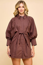 Load image into Gallery viewer, Balloon Sleeve Shirt Dress w/ Waist Tie REMI245