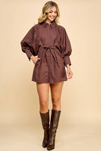 Load image into Gallery viewer, Balloon Sleeve Shirt Dress w/ Waist Tie REMI245
