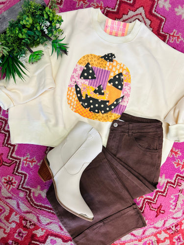 Patchwork Jack-o’-lantern Midi Sweatshirt