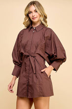 Load image into Gallery viewer, Balloon Sleeve Shirt Dress w/ Waist Tie REMI245
