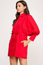 Load image into Gallery viewer, Balloon Sleeve Shirt Dress w/ Waist Tie REMI245