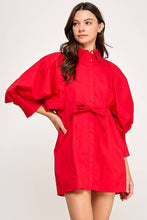 Load image into Gallery viewer, Balloon Sleeve Shirt Dress w/ Waist Tie REMI245