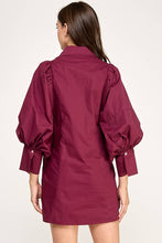 Load image into Gallery viewer, Balloon Sleeve Shirt Dress w/ Waist Tie REMI245
