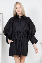 Load image into Gallery viewer, Balloon Sleeve Shirt Dress w/ Waist Tie REMI245