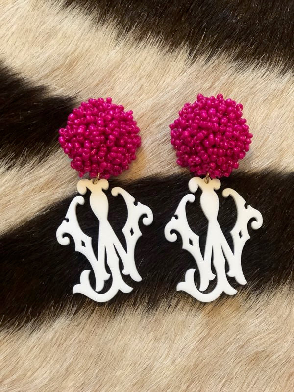 Initial Earring Hot Pink